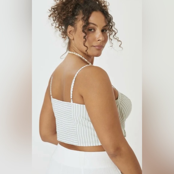 ANTHROPOLOGIE Mint Green/White Striped Cropped Bustier Top - Picture 3 of 7